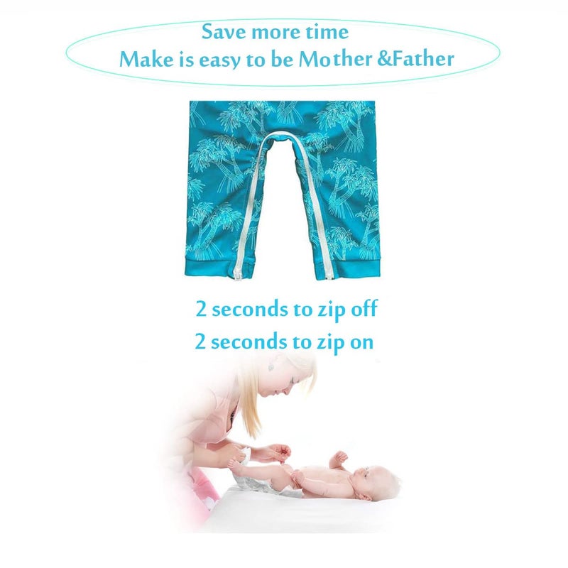 weVSwe Baby Toddler UPF 50+ Protection Rash Guard Easier Diaper Changes Boy Swimsuit One Piece Bathing Suit Crotch Zipper for Quicker Tree Peacock Blue Bathing Suit 3T - Image 2